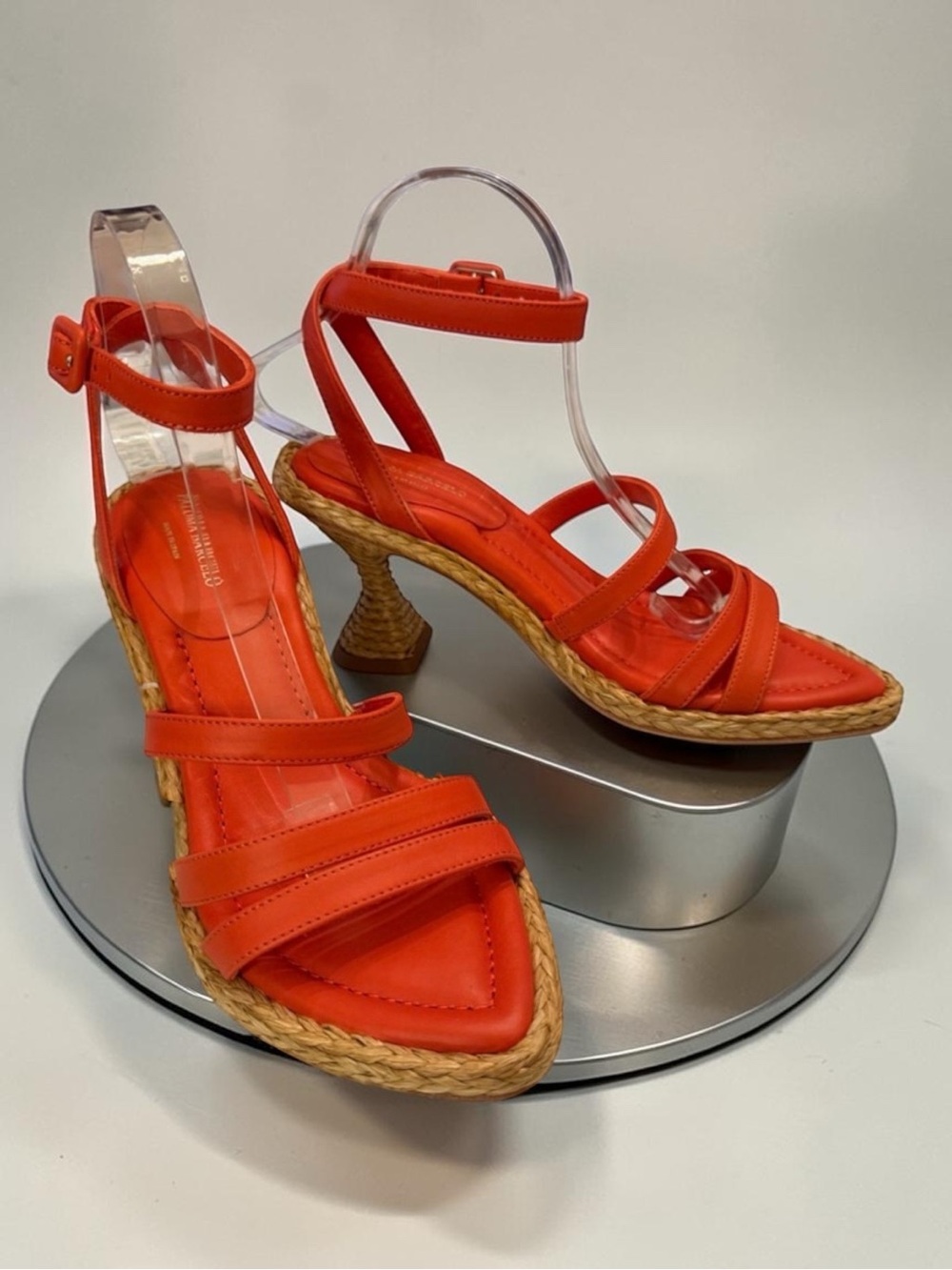 Paloma Barcelo Agnes orange leather heeled sandals size 39 New
